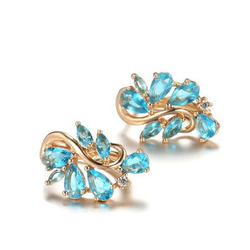 Gorgeous Vintage Trendy 14K Rose Gold Filled AAA Zircon Blue Crystal Flower English Earrings - Fine Jewellery